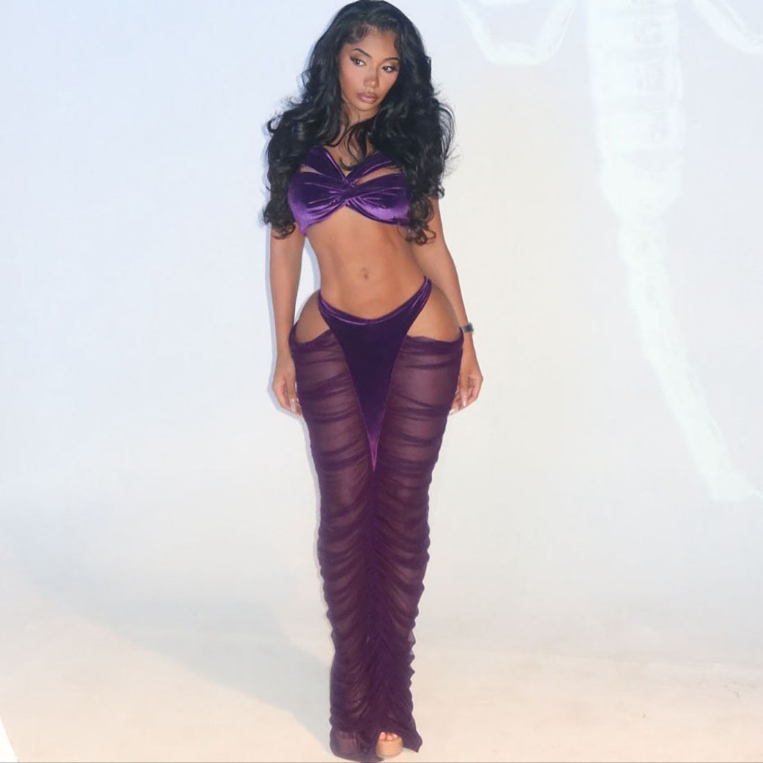 Sexy Off-Shoulder Top With High-Waisted Sheer Maxi Skirt Set