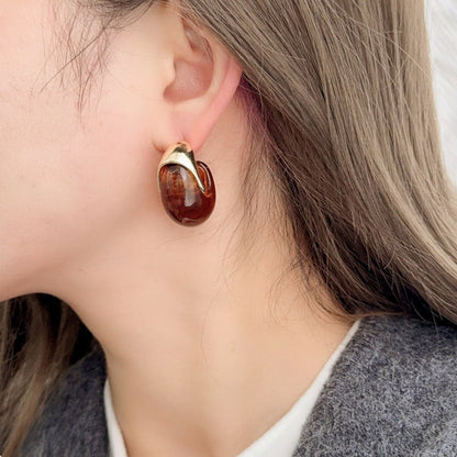 Vintage Stone C-Shape Stud Earrings