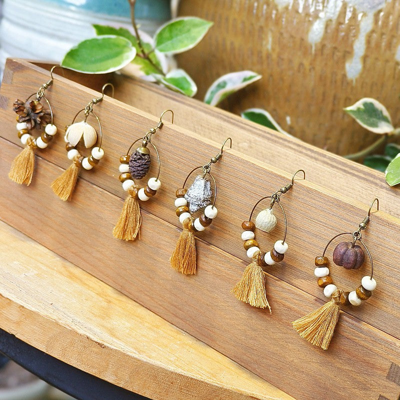 Bohemian Fringe Retro Style Earrings with Wooden Beads