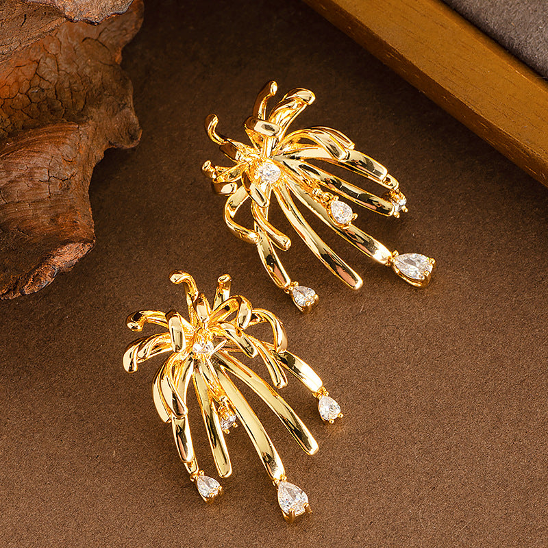 French Floral Crystal Tassel Earrings For Women