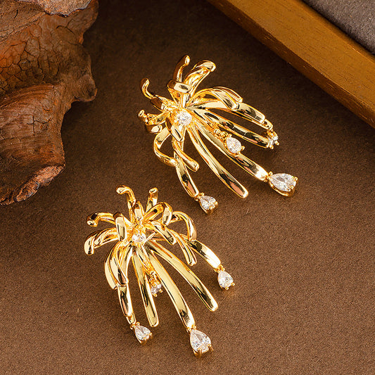 French Floral Crystal Tassel Earrings For Women