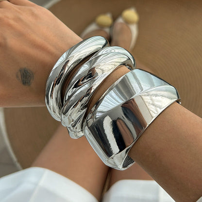 Geometric Alloy Bangles Set - Minimalist Spring Bracelets