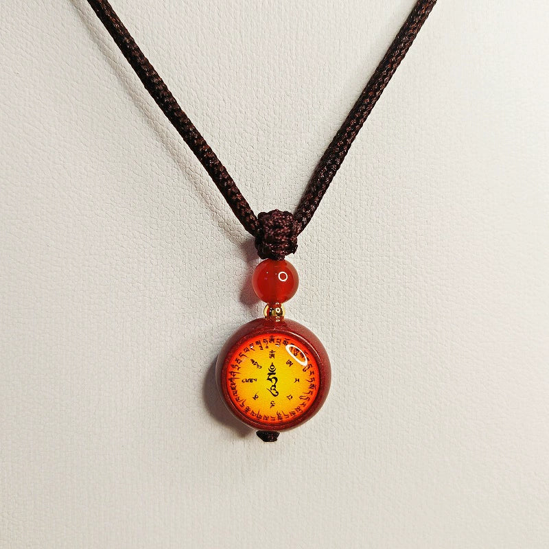 High-Content Purple Gold Sand Cinnabar Manjushri Bodhisattva Double-Sided Thangka Pendant Necklace