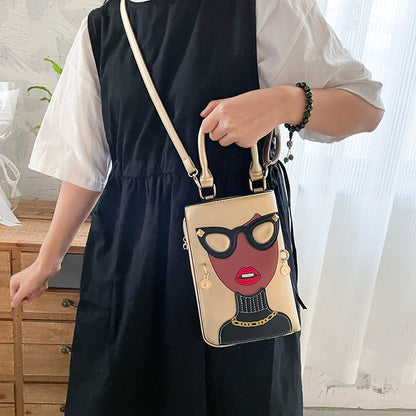 Creative Fun Face Studded Sunglasses Color Block Crossbody Bag