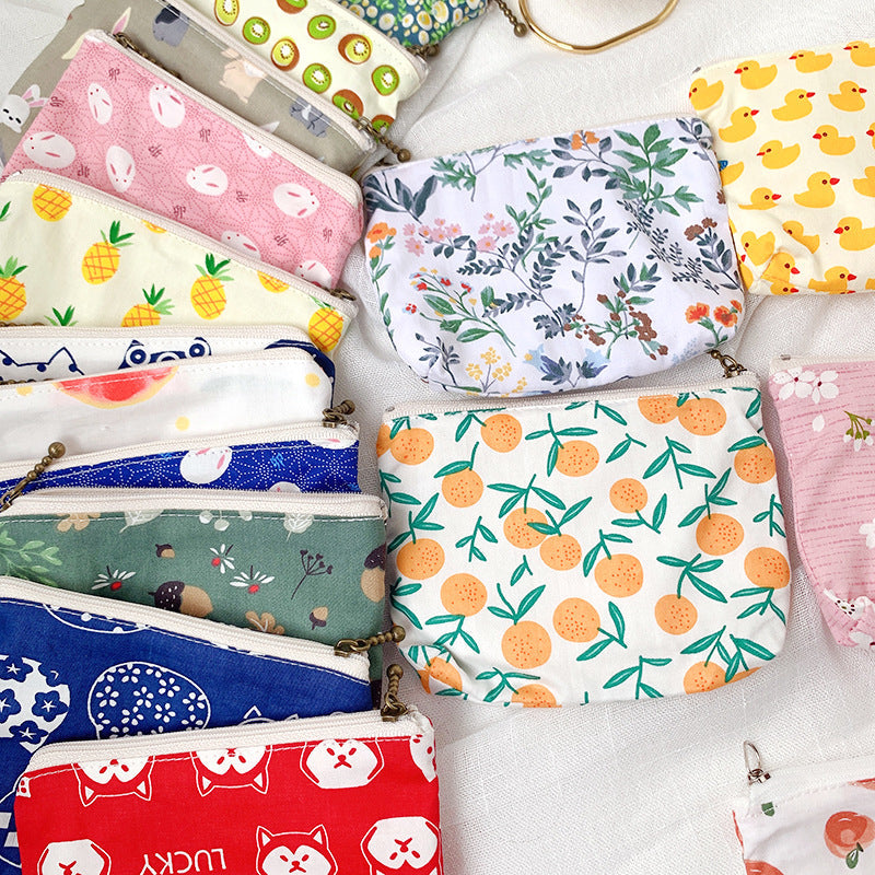 Mini Cartoon Zipper Wallet for Women Cute Floral Fabric Purse