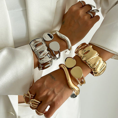 Vintage Irregular Pleated Metal Bracelet Set