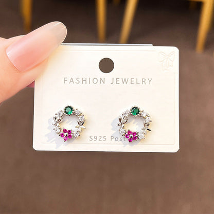 Cute Wreath Bow Rhinestone Stud Earrings