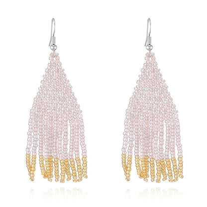 Color Block Beads Tassel Drop Earrings
