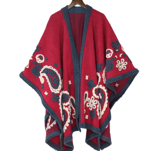 Ethnic Style Wool Shawl, Women'S Autumn And Winter Cape Blanket, Oversized Scarf, Thickened Warmth, Shawl Split Shawl