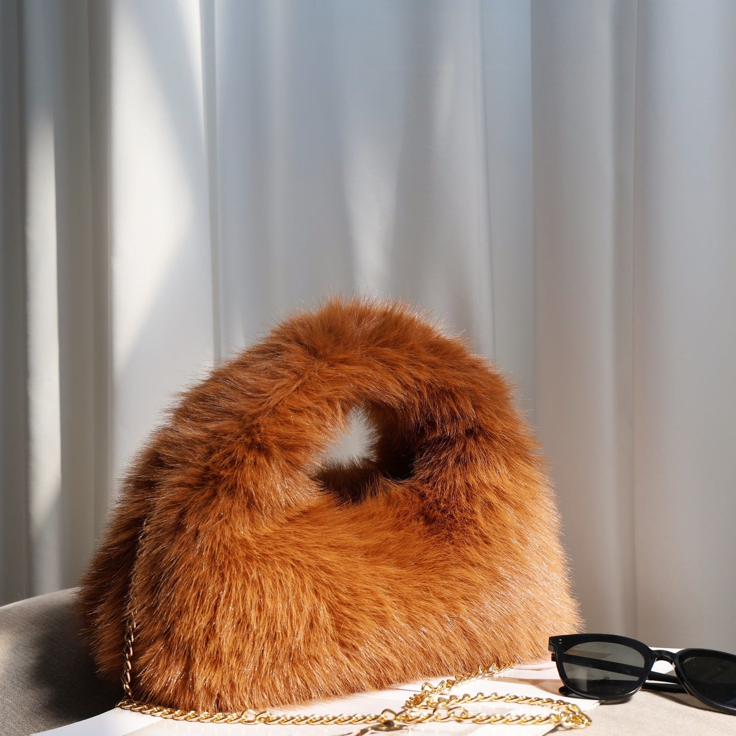 Solid Color Soft Fluffy Fur Tote Handbag