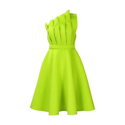 Plus Size Women'S Elegant Solid Color High Waist Pleated Off-Shoulder Party Dress