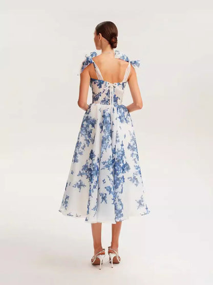 Off-Shoulder Elegant A-Line Evening Dress in Blue and Pink