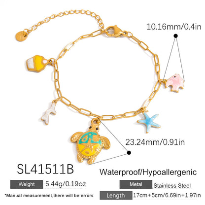 Stainless Steel Turtle Starfish Pendant Bracelet Fashionable Beach Jewelry
