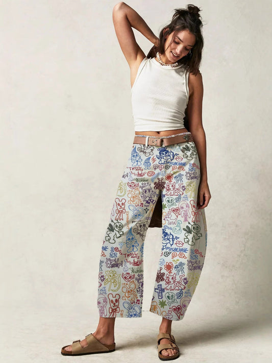 Relaxed Fit Mid-Waist Denim Pants with Pockets