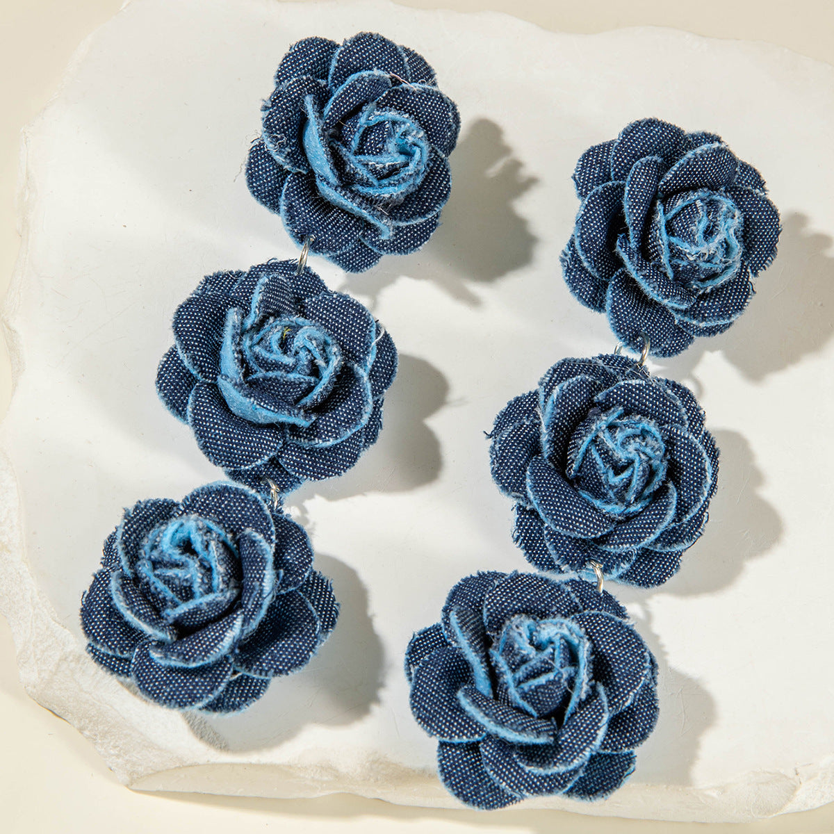 Trendy Floral Denim Tassel Earrings