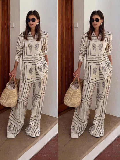 Trendy Floral Linen Cardigan Set With Pants