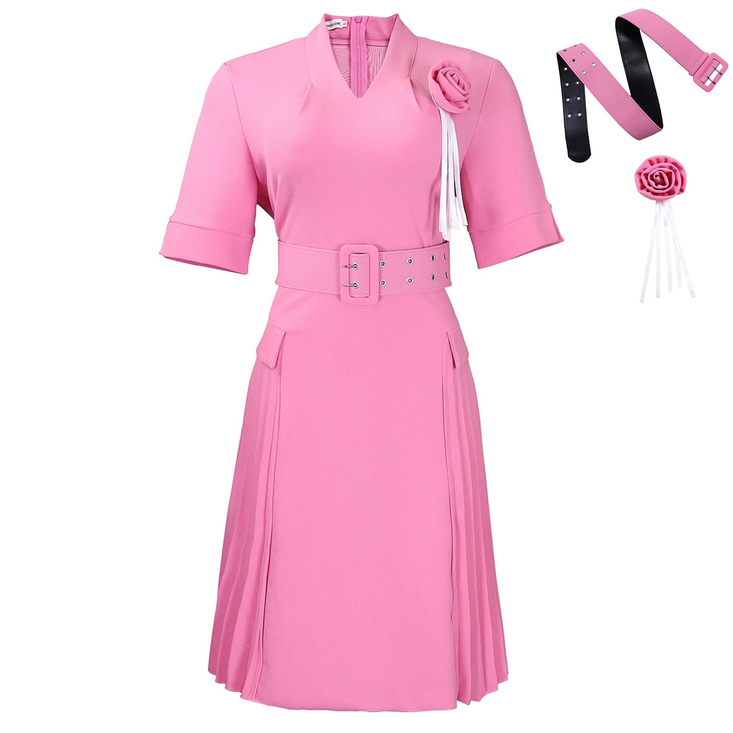 V-Neck A-Line Dress With High Waist And Ruffle Detail