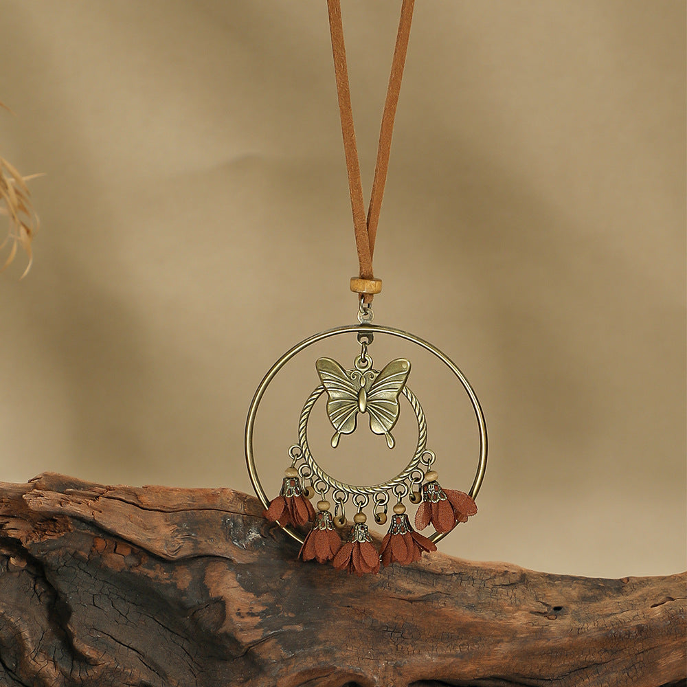 French Bohemian Butterfly Tassel Pendant Necklace