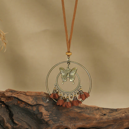 French Bohemian Butterfly Tassel Pendant Necklace