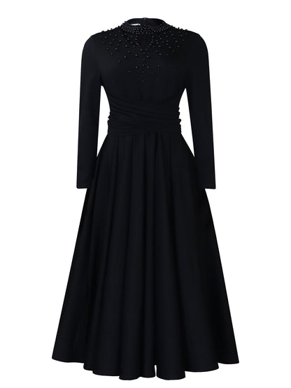 Elegant High Neck Beaded Maxi Dress For Women
