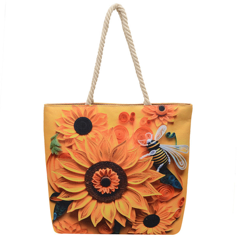 Fashionable Reversible Beach Tote Bag Canvas with Cotton Rope