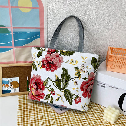 Large Capacity Canvas Tote Bag with Floral Print