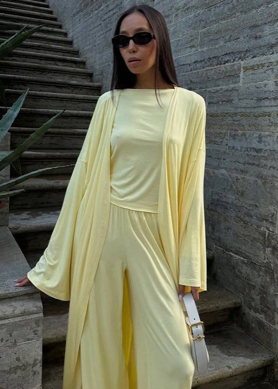 Three Piece Jersey Lounge Set Yellow Soft Texture