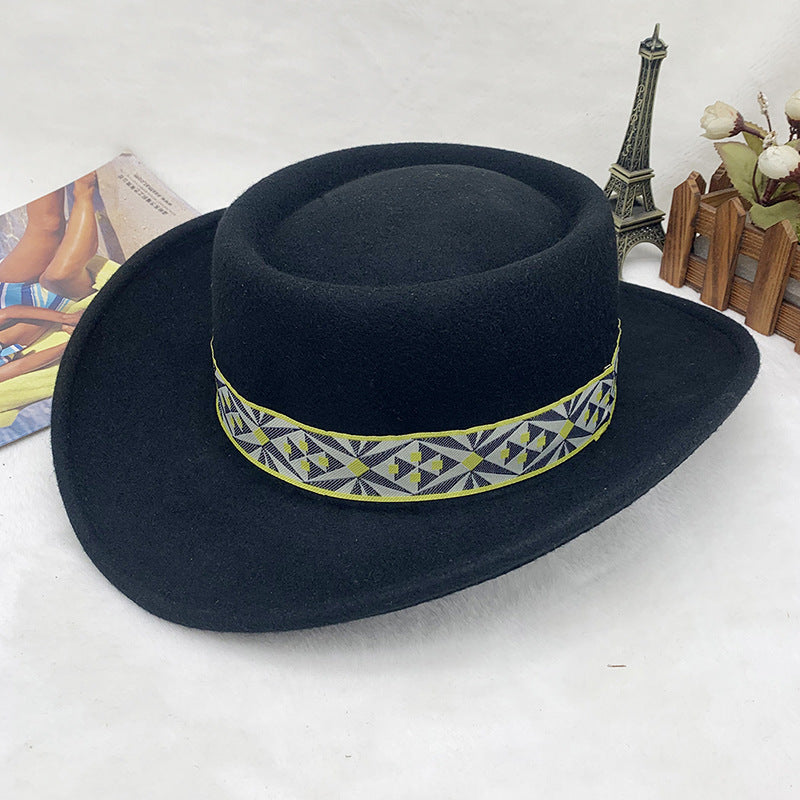 Jazz Style Wool Felt Hat with Wide Brim - Vintage Aesthetic