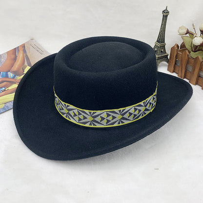 Jazz Style Wool Felt Hat with Wide Brim - Vintage Aesthetic