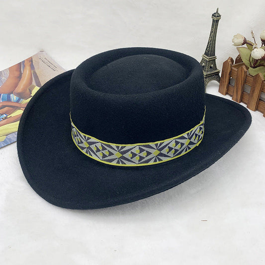 Jazz Style Wool Felt Hat with Wide Brim - Vintage Aesthetic