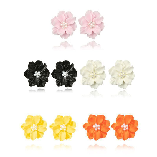 Chic Floral Pearl Earrings Stylish Alloy Flower Studs