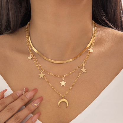 Geometric Layered Y-Shaped Alloy Necklace With Tassels And Rhinestones
