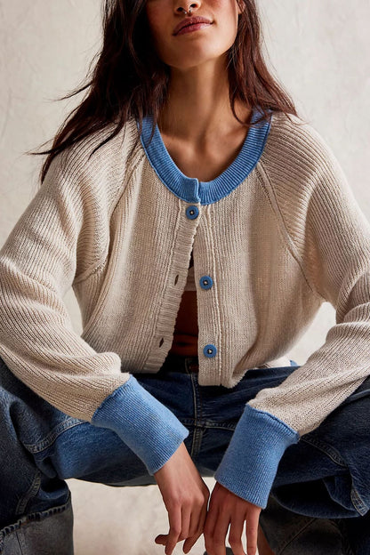 Contrast Color Button Knit Cardigan