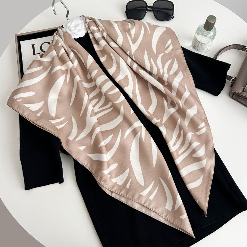 Color Block Print Soft Square Silk Scarf