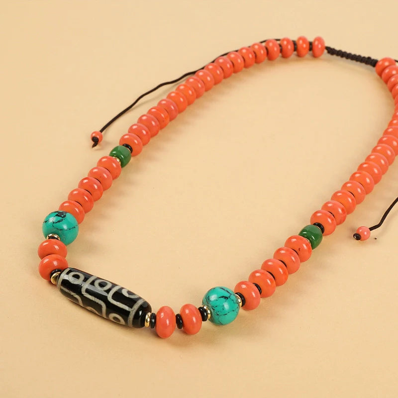 Tianzhu Agate Coral Necklace Tibetan Men And Women Retro Long Ethnic Style Collarbone Chain Tibetan Accessories
