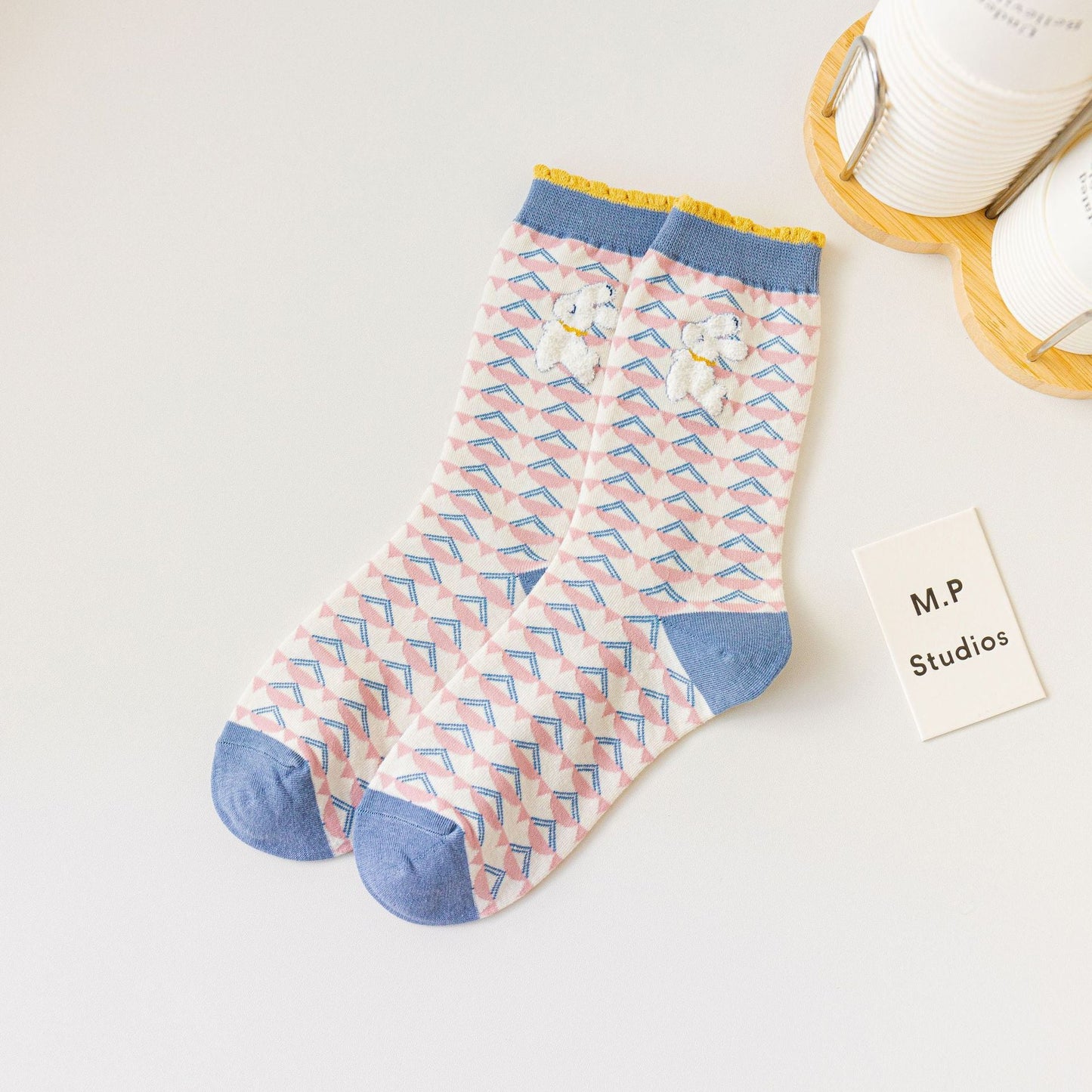 Rufia - Cute Bunny Socks in Light Blue and White
