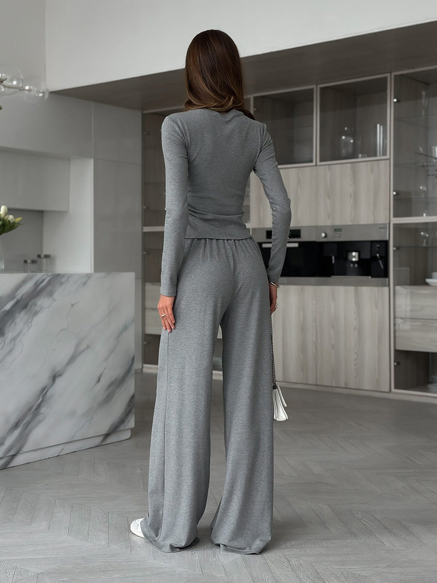 Casual Color-Blocked Pajama Set with Long Pants