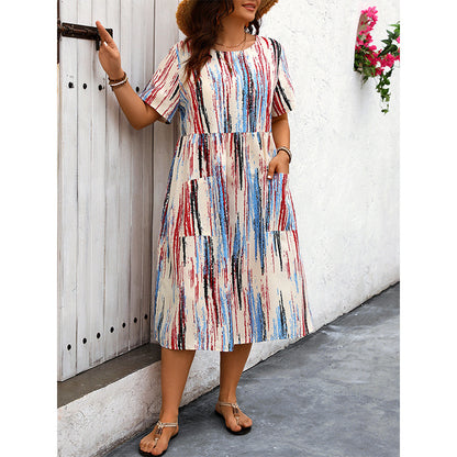 Striped Floral Maxi Dress Casual Relaxed Style