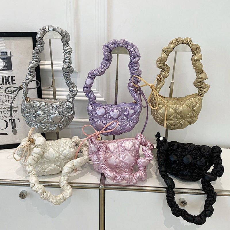 Trendy Ruffled Nylon Cloud Bag Stylish Casual Crossbody