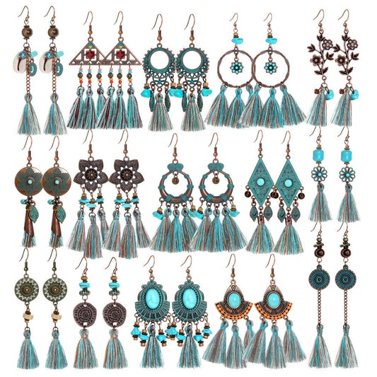 Bohemian Style Gemstone Tassel Earrings for Women
