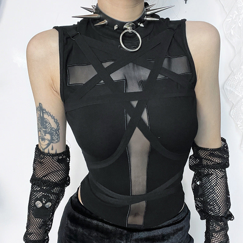 Black Sleeveless Cross Strap Top Trendy Casual Women