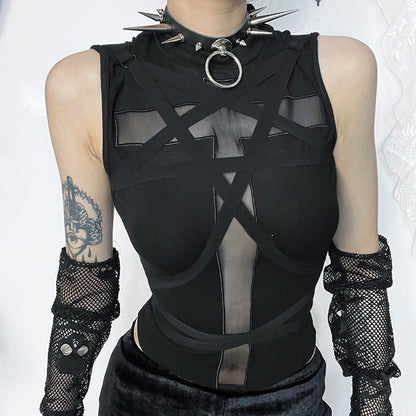 Black Sleeveless Cross Strap Top Trendy Casual Women