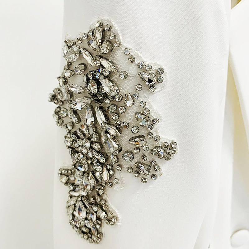 Beaded Blazer and Wide-Leg Pants Set