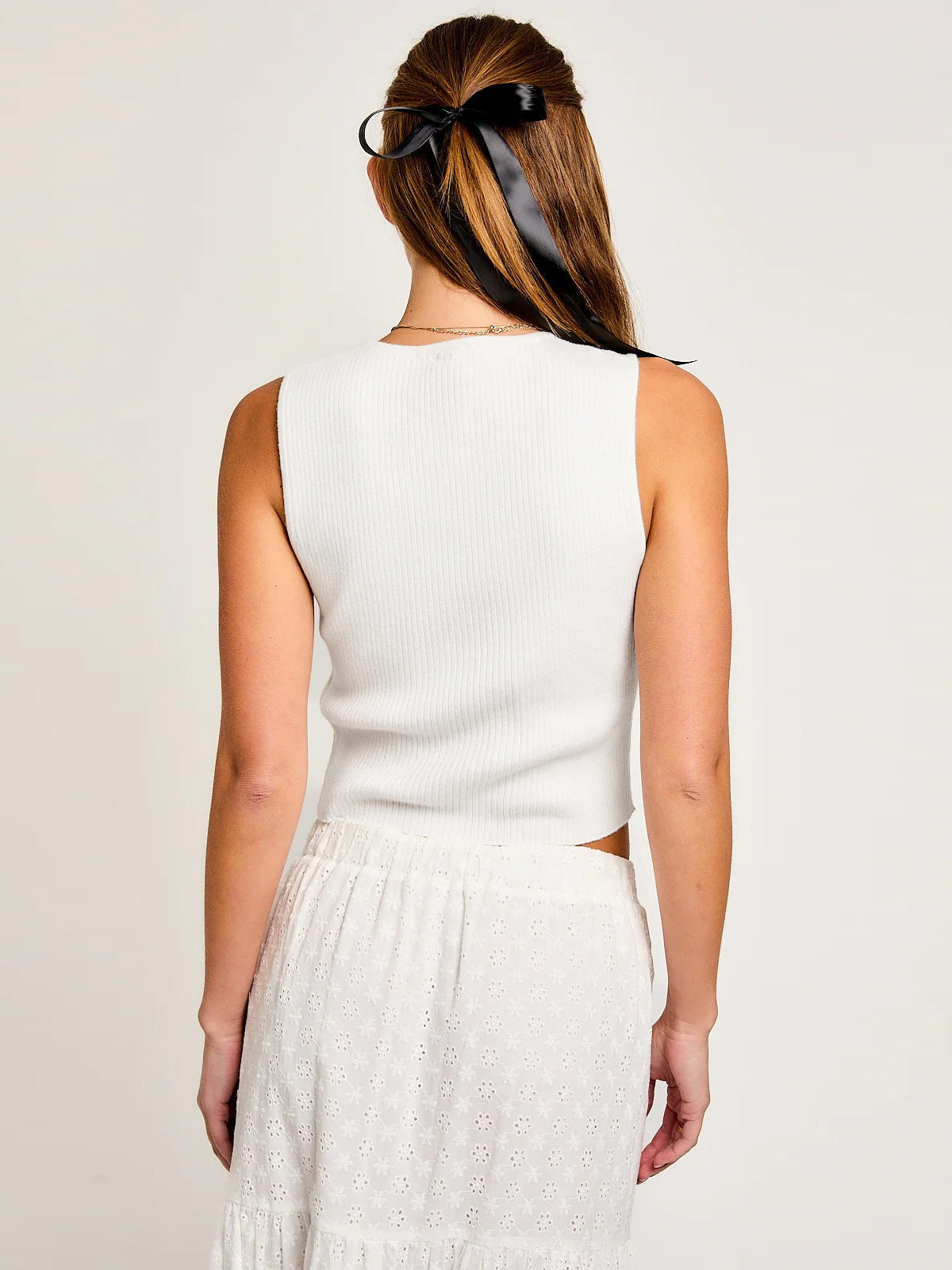 Bow Tie Hollow Out Solid Tank Top for Women