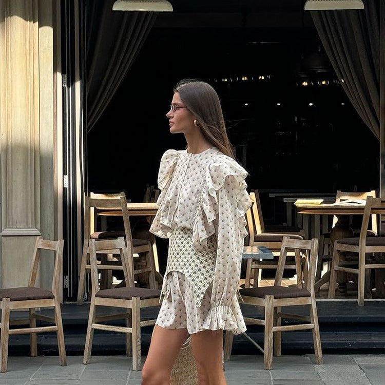 Elegant Ruffled Sleeve Shirt Dress with Waist Tie