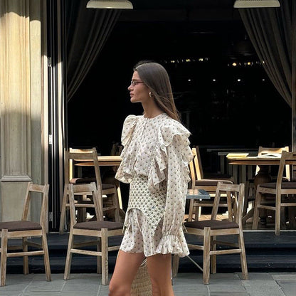 Elegant Ruffled Sleeve Shirt Dress with Waist Tie