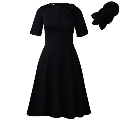 Elegant Solid Color A-Line Dress With Short Sleeves