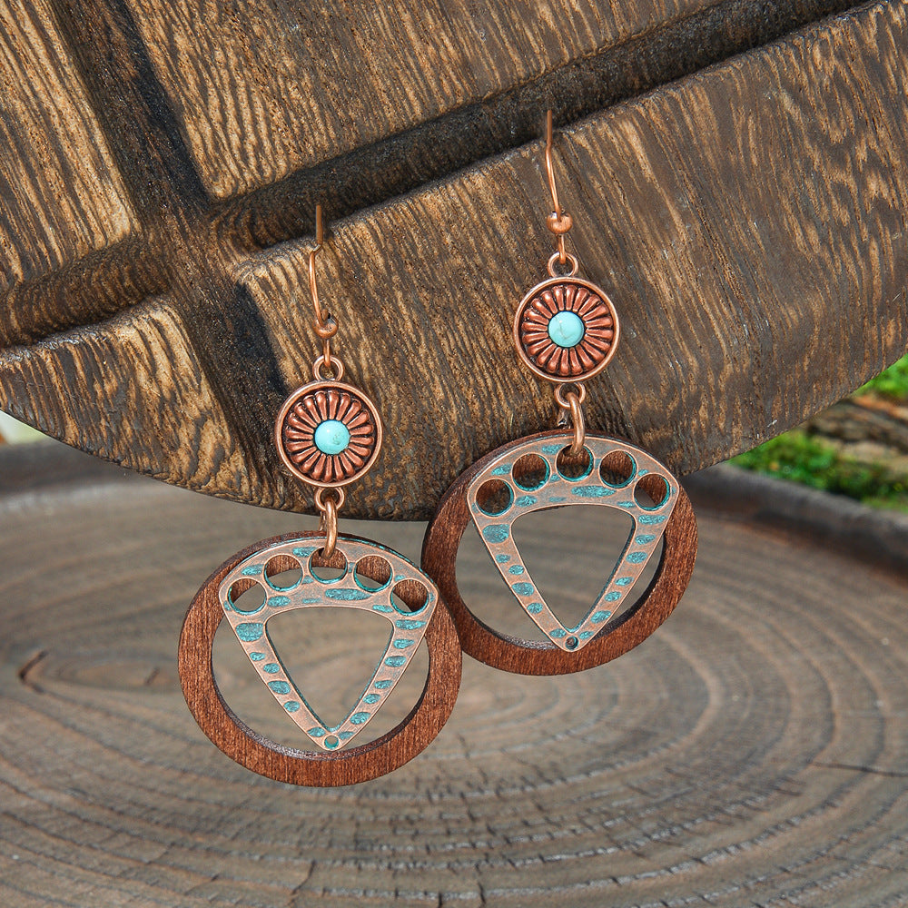 Geometric Alloy Earrings Stylish Bohemian Wood Dangle Earrings