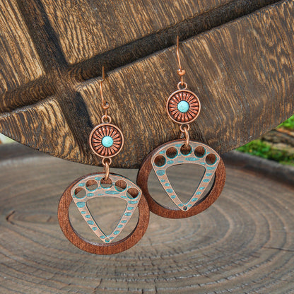 Geometric Alloy Earrings Stylish Bohemian Wood Dangle Earrings