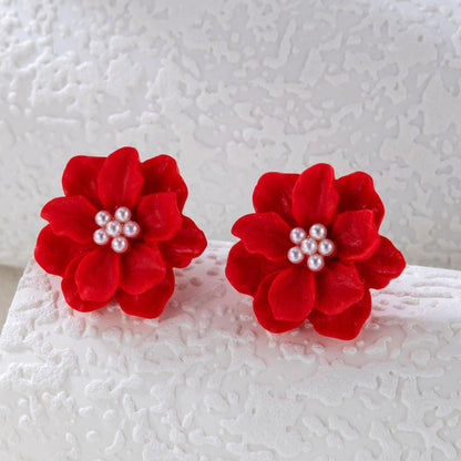 Chic Floral Pearl Earrings Stylish Alloy Flower Studs